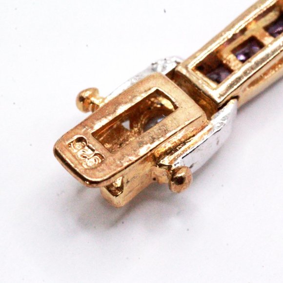 Mint Sterling Silver Purple CZ Two Tone Long Tennis Bracelet - Picture 6 of 6